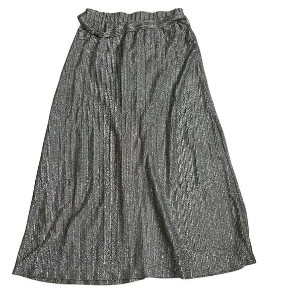 Vintage Metallic Silver Maxi Skirt 1980s Shimmer Christmas Holiday Bow Plus Size - Picture 2 of 6
